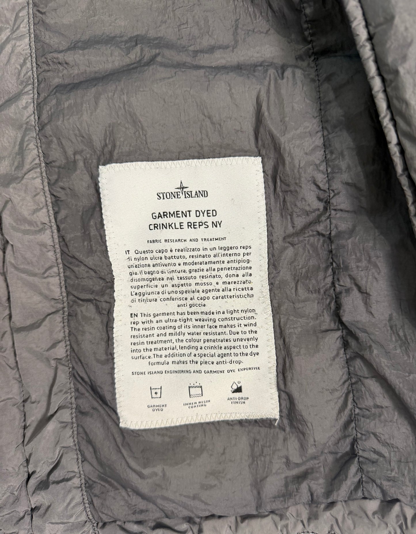 Stone Island Garment Dyed Crinkle Reps Ny Grey Taglia M