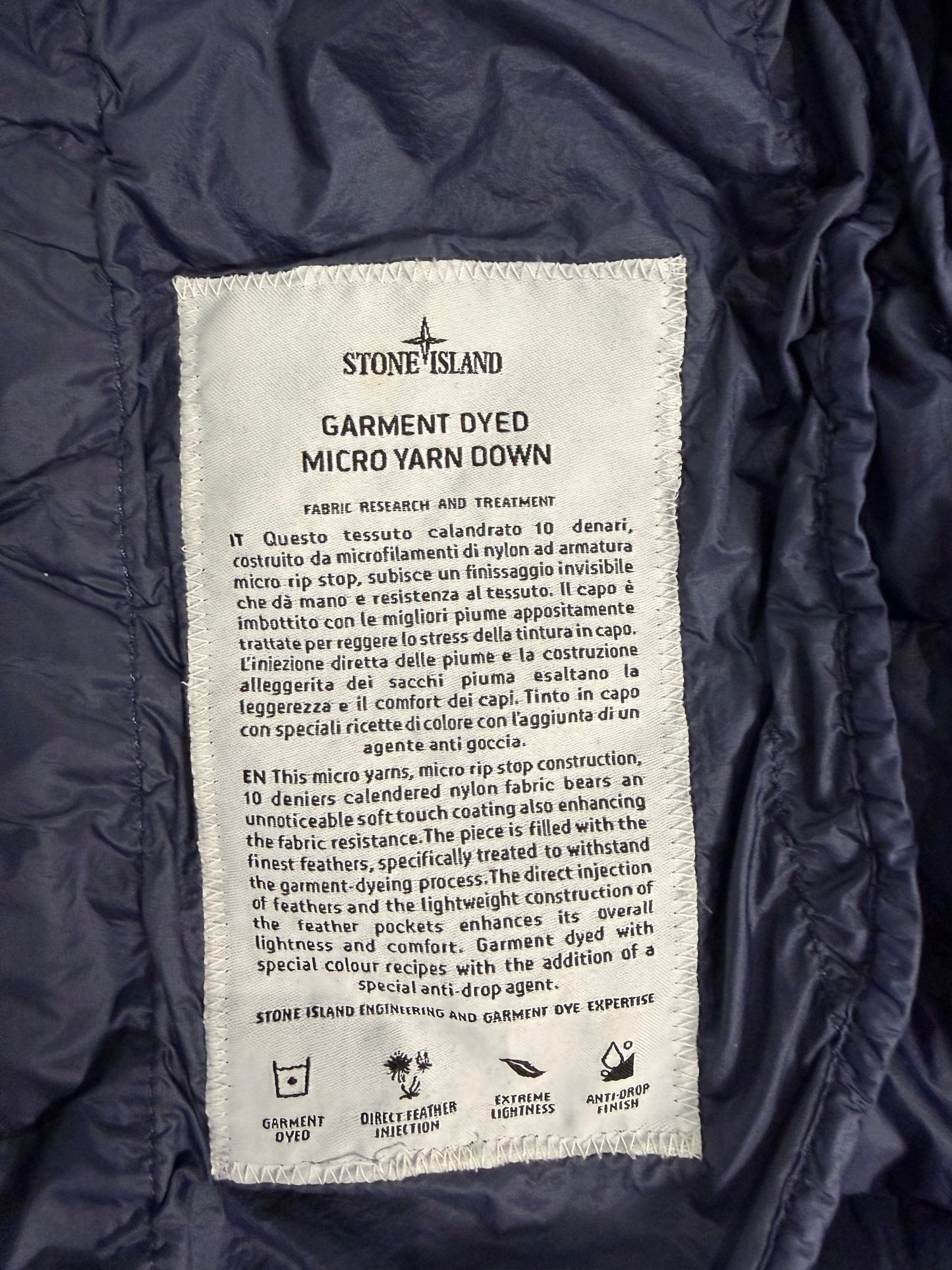 Stone Island Garment Dyed Micro Yarn Down Blue Taglia S