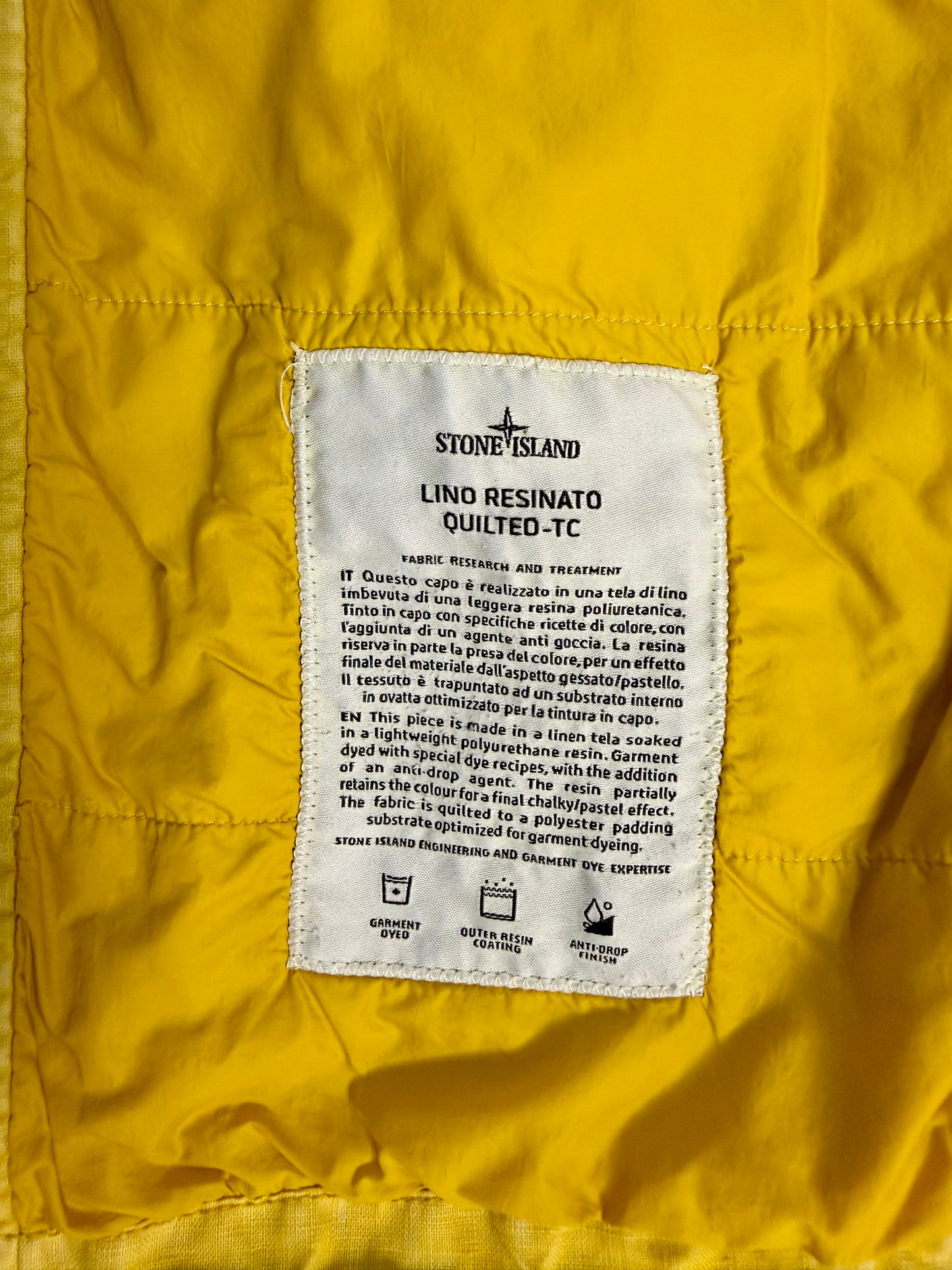 Stone Island Jacket Yellow Lino Resinato Quilted-Tc A/W 2019