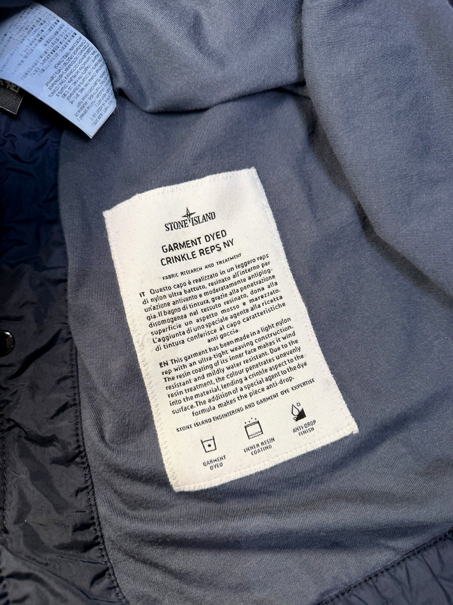 Stone Island Jacket Blue Garment Dyed Crinkle Reps Ny Taglia M
