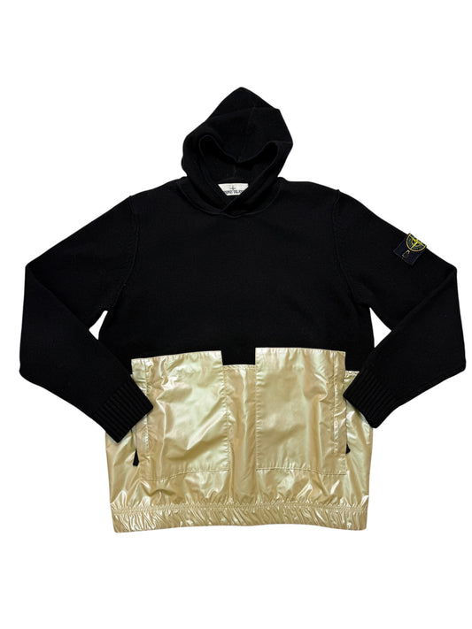 Stone Island Maglione Con Cappuccio Nero Iridescent Coating Tela Reflex Taglia M