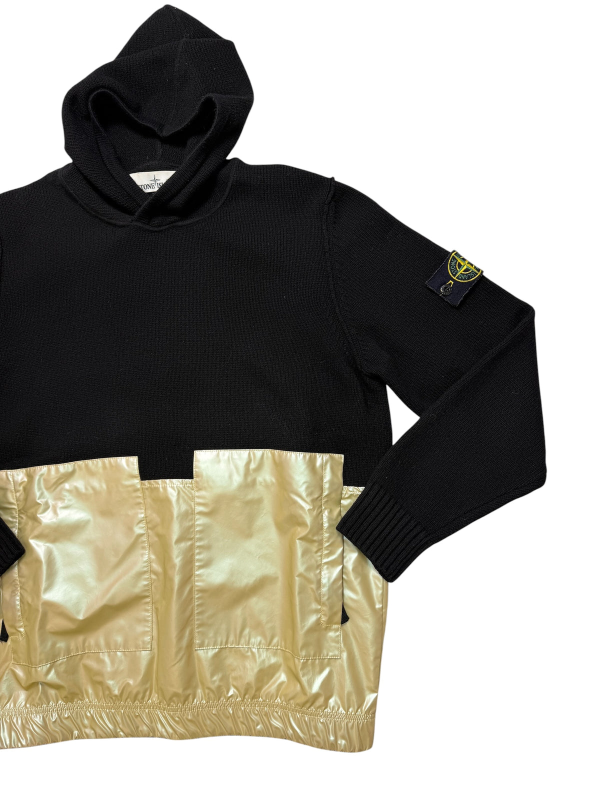 Stone Island Maglione Con Cappuccio Nero Iridescent Coating Tela Reflex Taglia M