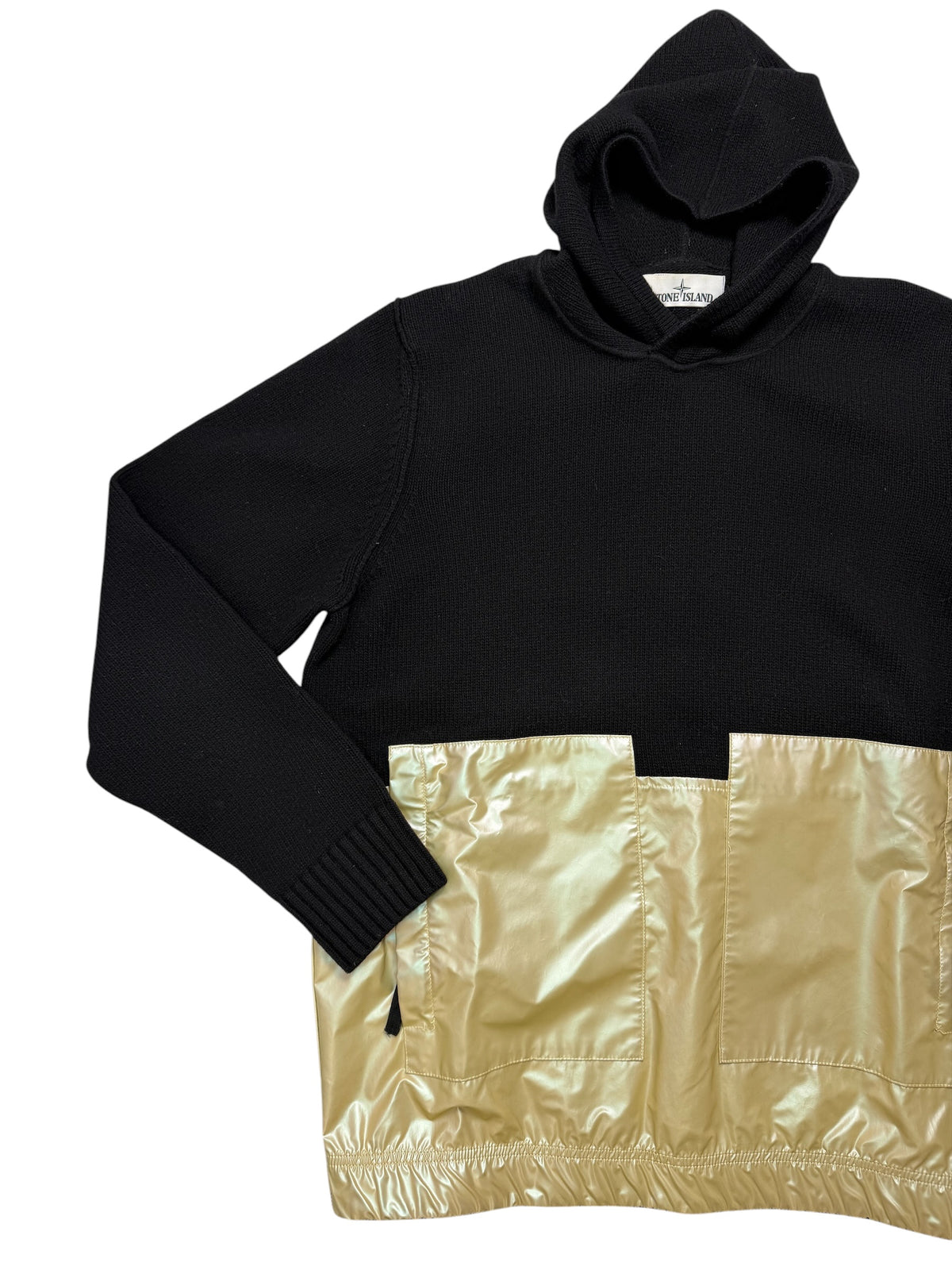 Stone Island Maglione Con Cappuccio Nero Iridescent Coating Tela Reflex Taglia M