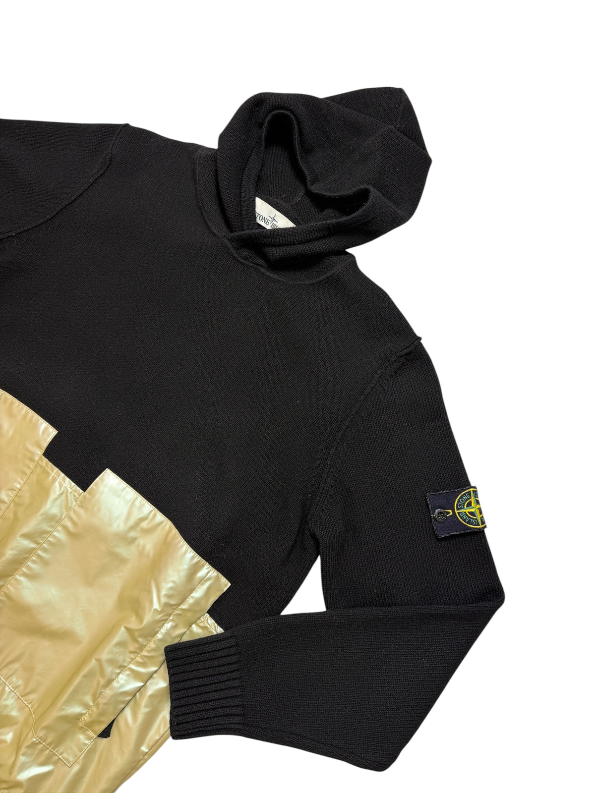 Stone Island Maglione Con Cappuccio Nero Iridescent Coating Tela Reflex Taglia M