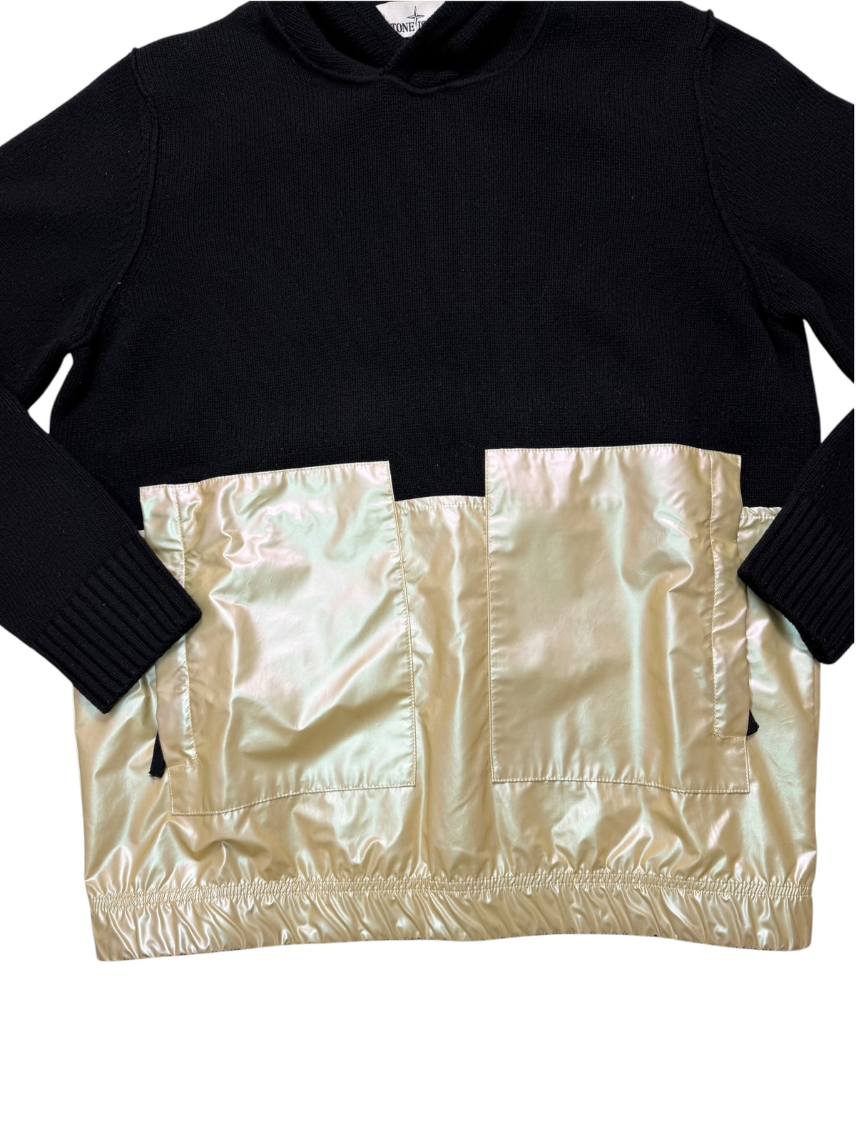Stone Island Maglione Con Cappuccio Nero Iridescent Coating Tela Reflex Taglia M