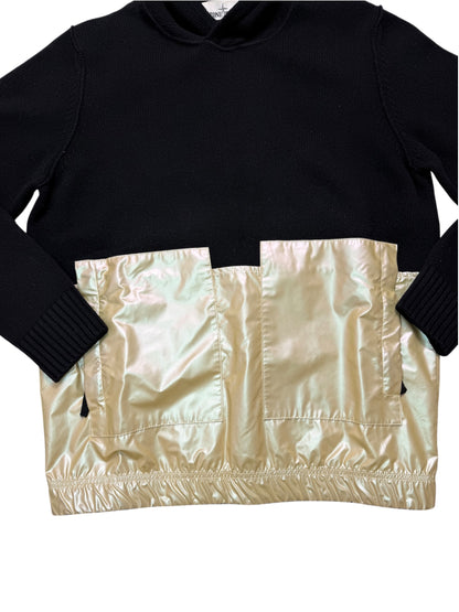 Stone Island Maglione Con Cappuccio Nero Iridescent Coating Tela Reflex Taglia M