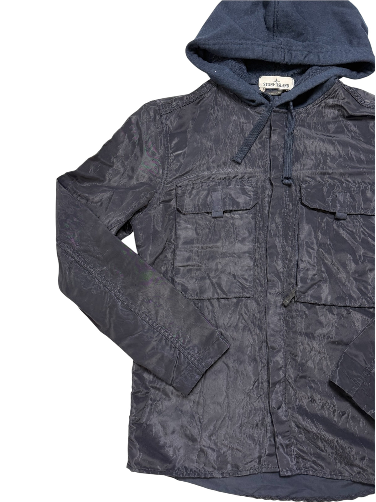 Stone Island 2016 Nylon Metal Felpa Cargo Pocket Blu Scuro Taglia L