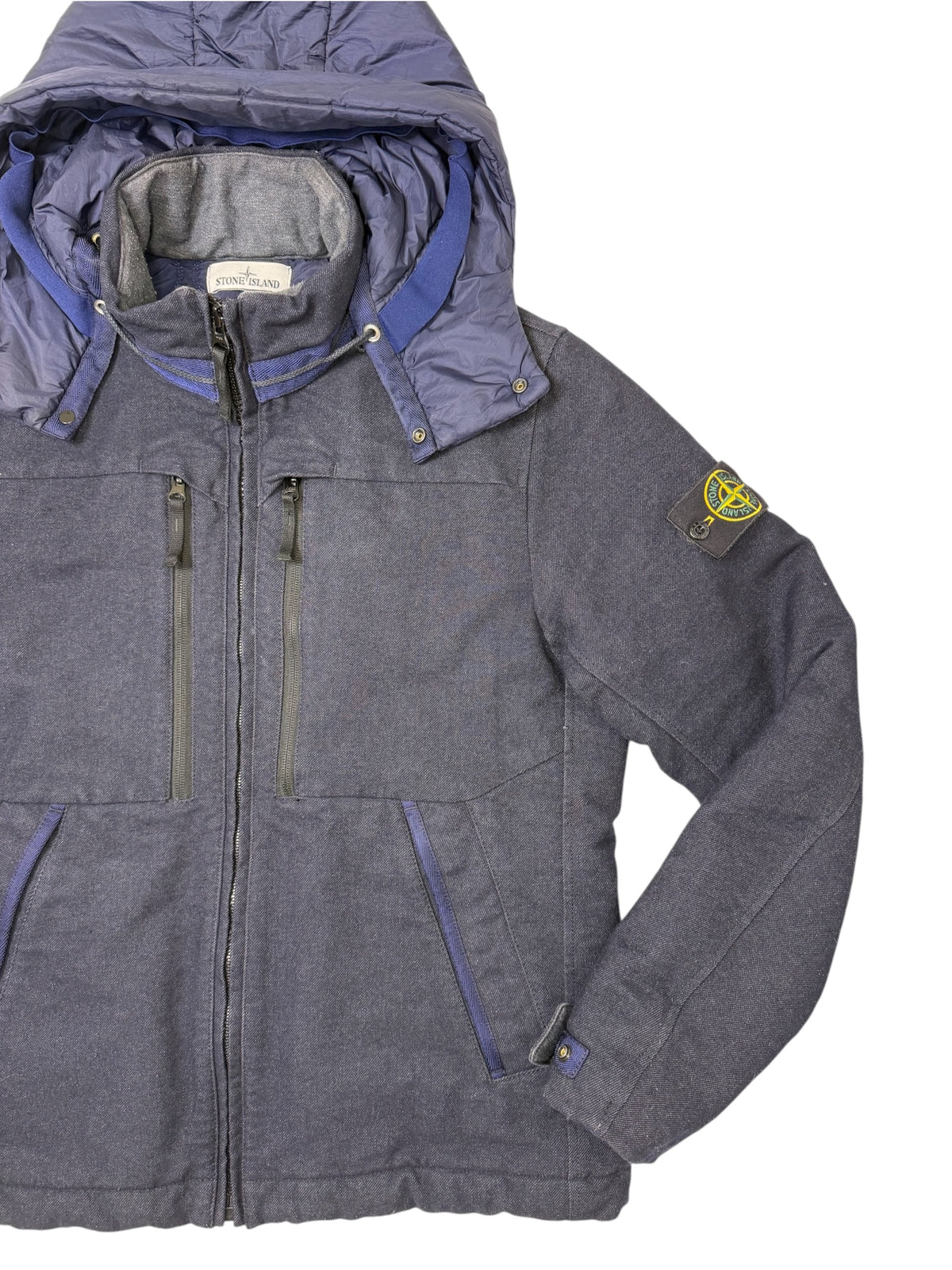 Stone Island Saia Doppia Faccia Blu Navy Cappuccio Removibile Taglia L
