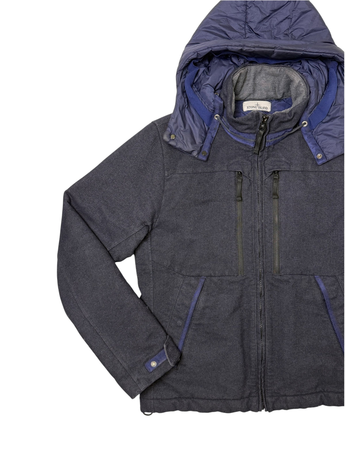 Stone Island Saia Doppia Faccia Blu Navy Cappuccio Removibile Taglia L