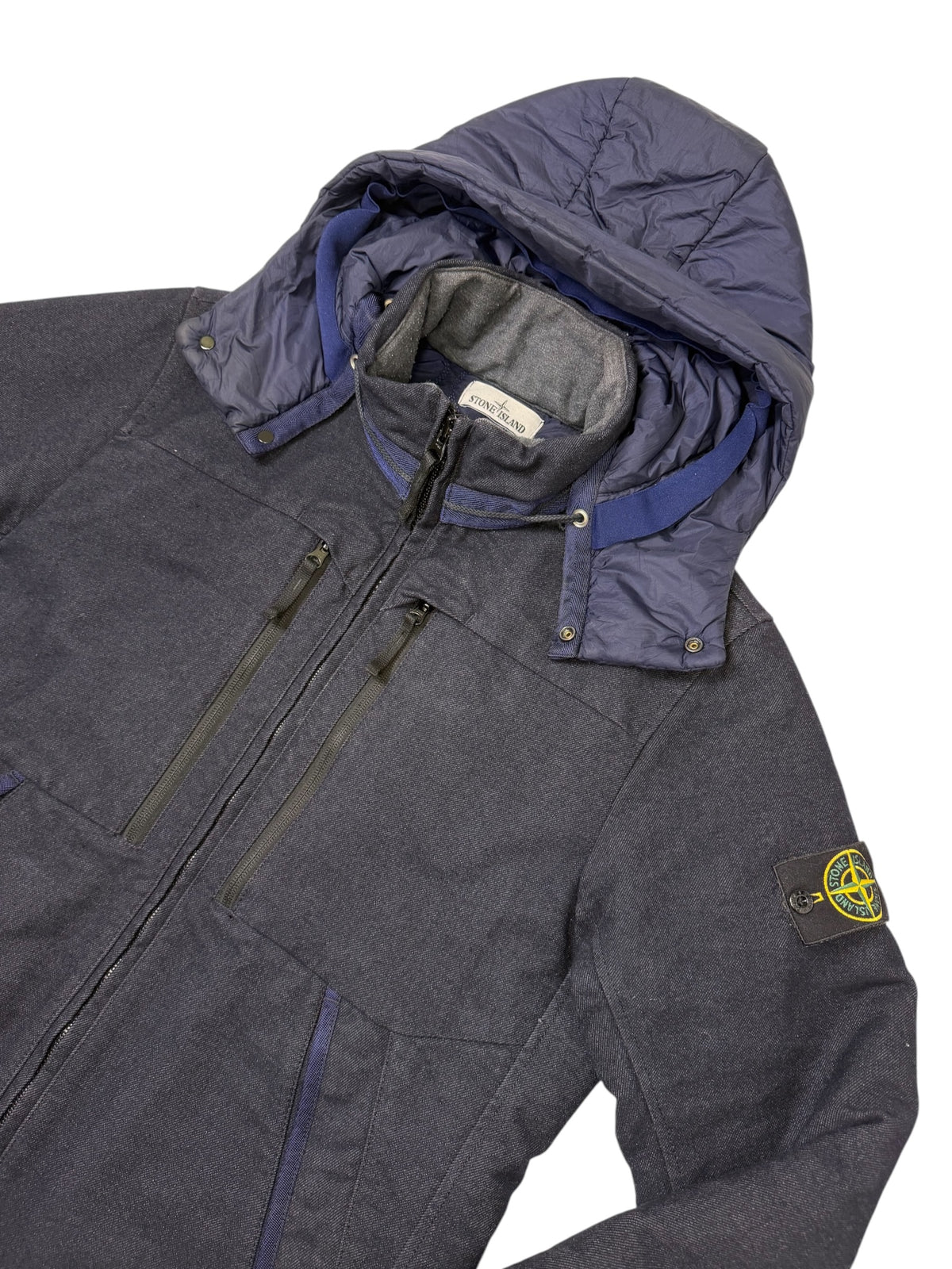 Stone Island Saia Doppia Faccia Blu Navy Cappuccio Removibile Taglia L
