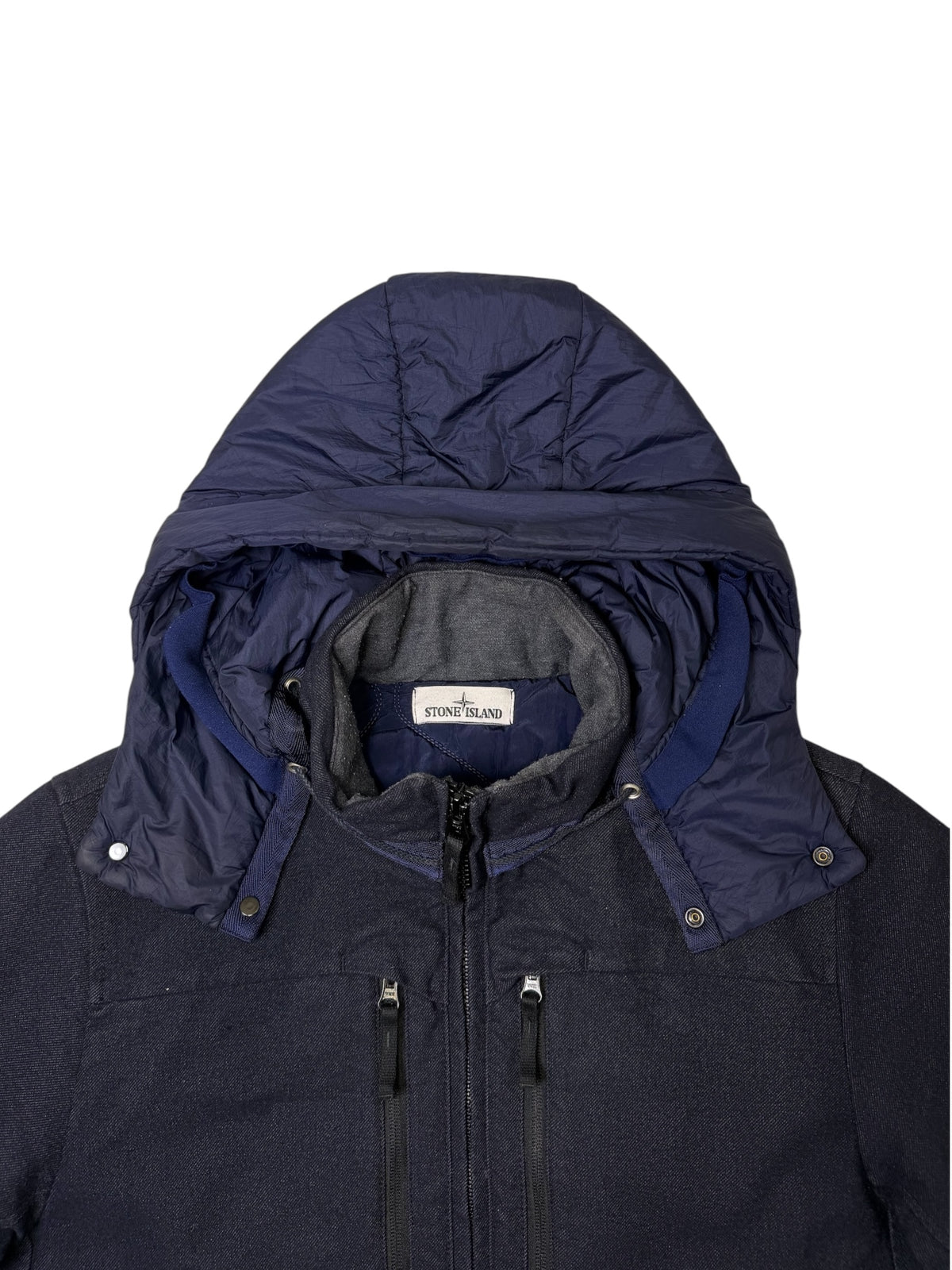 Stone Island Saia Doppia Faccia Blu Navy Cappuccio Removibile Taglia L