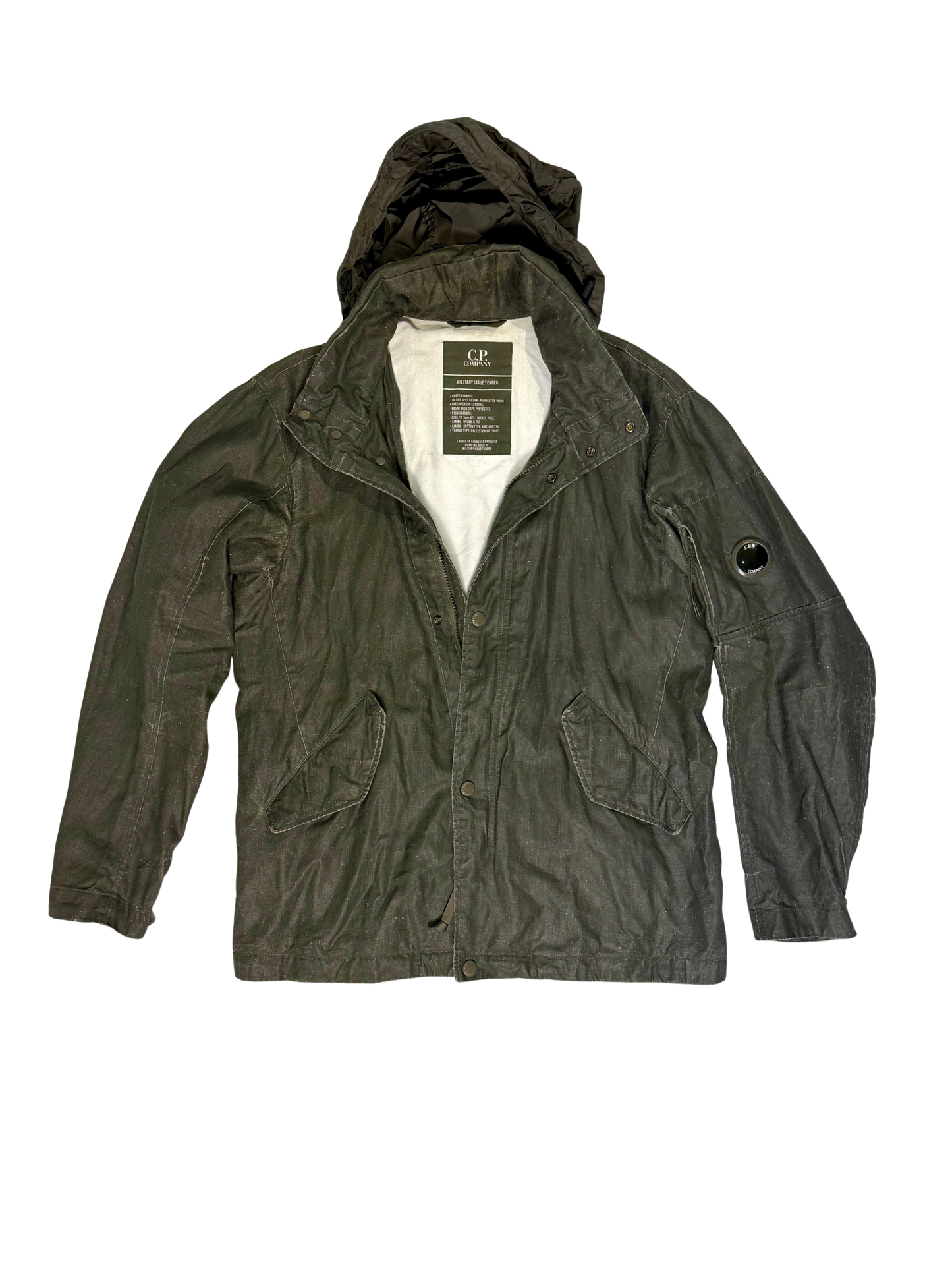 C.P. Company Green Plated Linen military issue tender Taglia L/XL